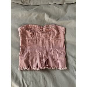 Free People Strapless Frayed Corset Tube Top - Better Days Pink- XS